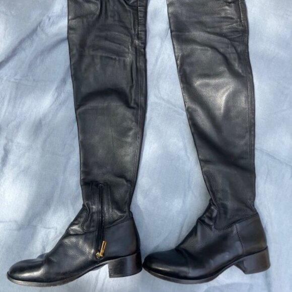 Black PRADA Thigh-High Over the Knee Leather Flat Boots - Picture 2 of 10